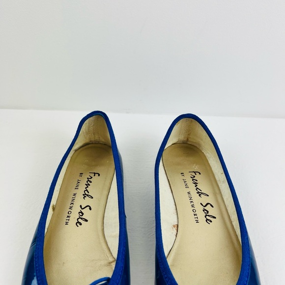 French Sole Blue Patent Leather Classic Bow Tie Ballerina Flat Pumps UK 4 - Picture 6 of 13